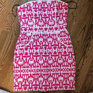 Pink and white preppy strapless dress